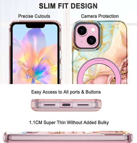 Lamcase for iPhone 16 Pro Case with Magnetic Invisible Ring Stand [Compatible with MagSafe], Full Body Rugged Slim Women Men Girl Shockproof Marble Pattern Design Case, Violet in Saudi Arabia