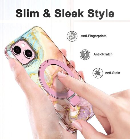 Lamcase for iPhone 16 Pro Case with Magnetic Invisible Ring Stand [Compatible with MagSafe], Full Body Rugged Slim Women Men Girl Shockproof Marble Pattern Design Case, Violet in Saudi Arabia