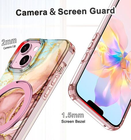 Lamcase for iPhone 16 Pro Case with Magnetic Invisible Ring Stand [Compatible with MagSafe], Full Body Rugged Slim Women Men Girl Shockproof Marble Pattern Design Case, Violet in Saudi Arabia
