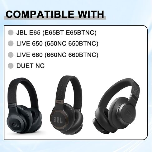 Replacement Ear Pads for JBL E65 (E65BT E65BTNC)/Live 650 (650NC 650BTNC)/Live 660 (660NC 660BTNC)/Duet NC Over-Ear Headphones, Headset Ear Cushions, Headset Earpads, Ear Cups Cover-Black in Saudi Arabia