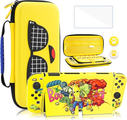 GOODVANCE Yellow Carrying Case for Nintendo Switch OLED, Cute Banana Portable Hardshell Travel Case Set, Switch Accessories Bundle for Boys with PC Case, Screen Protector, Shoulder Strap and Thumb Cap in Saudi Arabia