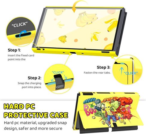 GOODVANCE Yellow Carrying Case for Nintendo Switch OLED, Cute Banana Portable Hardshell Travel Case Set, Switch Accessories Bundle for Boys with PC Case, Screen Protector, Shoulder Strap and Thumb Cap in Saudi Arabia