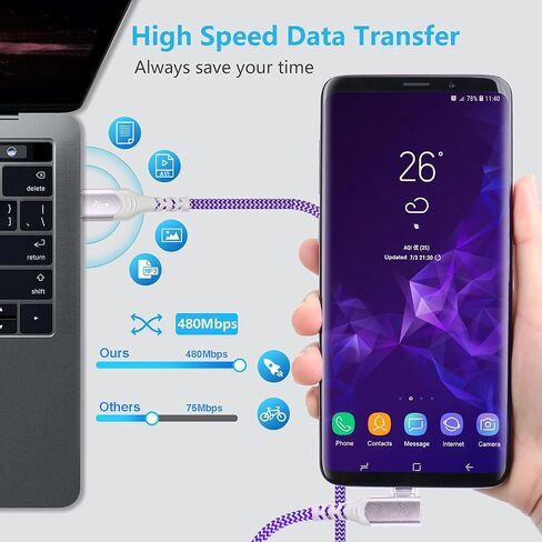 كابل Eversame USB C (4 عبوات بطول 10 أقدام)، كابل شحن سريع مجدول من النايلون بزاوية قائمة USB A إلى USB من النوع C متوافق مع Samsung Galaxy S24/S23/S22/S21/S20/S10+/S9 Plus، iPhone 15 Pro Max in Saudi Arabia