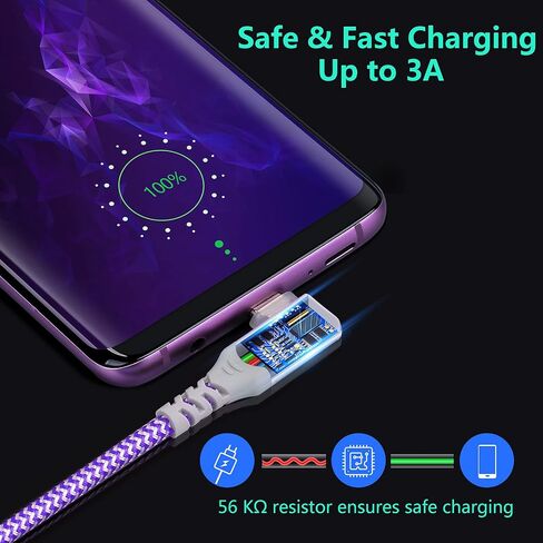 كابل Eversame USB C (4 عبوات بطول 10 أقدام)، كابل شحن سريع مجدول من النايلون بزاوية قائمة USB A إلى USB من النوع C متوافق مع Samsung Galaxy S24/S23/S22/S21/S20/S10+/S9 Plus، iPhone 15 Pro Max in Saudi Arabia