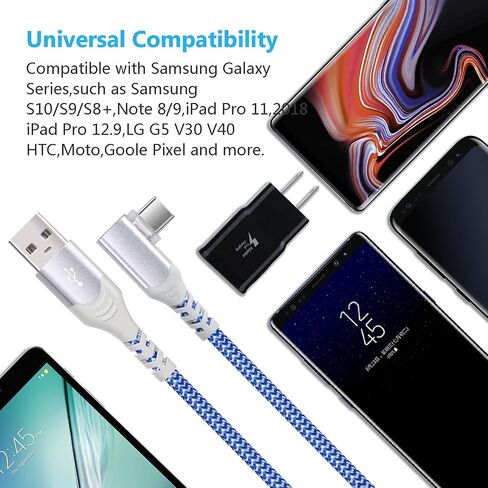 كابل Eversame USB C (4 عبوات بطول 10 أقدام)، كابل شحن سريع مجدول من النايلون بزاوية قائمة USB A إلى USB من النوع C متوافق مع Samsung Galaxy S24/S23/S22/S21/S20/S10+/S9 Plus، iPhone 15 Pro Max in Saudi Arabia
