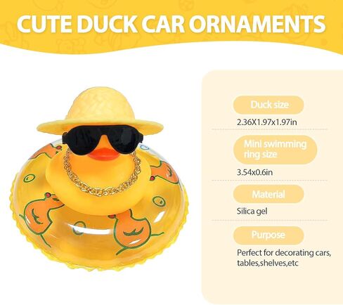 Mini Car Rubber Duck, Yellow Duck Decoration Dashboard with Sun Hat Swim Ring Necklace Sunglasses for Bathroom Car Dashboard Decorations (Yellow Hat-Yellow Duck Swim Ring) in Saudi Arabia
