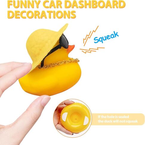 Mini Car Rubber Duck, Yellow Duck Decoration Dashboard with Sun Hat Swim Ring Necklace Sunglasses for Bathroom Car Dashboard Decorations (Yellow Hat-Yellow Duck Swim Ring) in Saudi Arabia