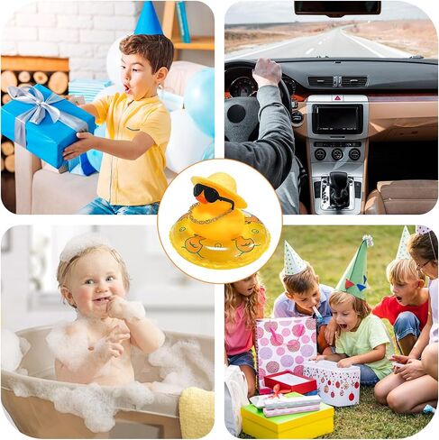 Mini Car Rubber Duck, Yellow Duck Decoration Dashboard with Sun Hat Swim Ring Necklace Sunglasses for Bathroom Car Dashboard Decorations (Yellow Hat-Yellow Duck Swim Ring) in Saudi Arabia