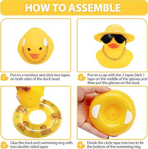 Mini Car Rubber Duck, Yellow Duck Decoration Dashboard with Sun Hat Swim Ring Necklace Sunglasses for Bathroom Car Dashboard Decorations (Yellow Hat-Yellow Duck Swim Ring) in Saudi Arabia