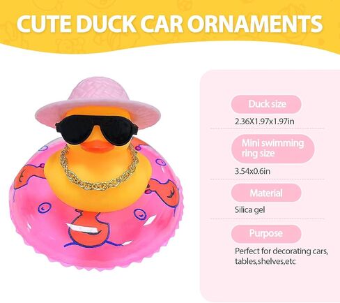 Mini Car Rubber Duck, Yellow Duck Decoration Dashboard with Sun Hat Swim Ring Necklace Sunglasses for Bathroom Car Dashboard Decorations (Yellow Hat-Yellow Duck Swim Ring) in Saudi Arabia