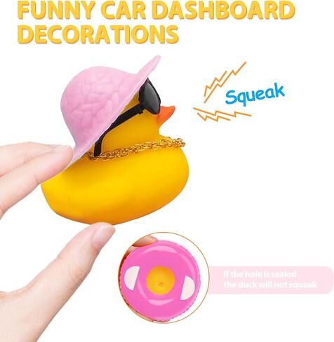 Mini Car Rubber Duck, Yellow Duck Decoration Dashboard with Sun Hat Swim Ring Necklace Sunglasses for Bathroom Car Dashboard Decorations (Yellow Hat-Yellow Duck Swim Ring) in Saudi Arabia