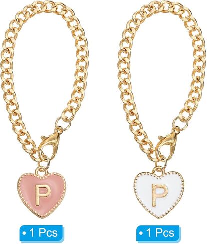 PATIKIL Letter Charm Accessories, 2PCS Heart Shape Name ID Accessories for Tumbler Cup Decoration, Pink&White, Letter T in Saudi Arabia