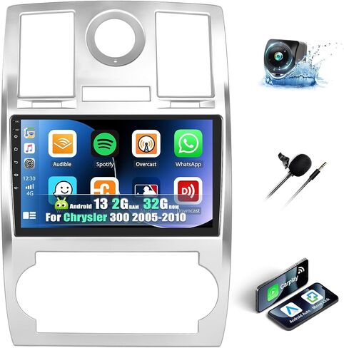 2+32G Android 13 Car Stereo for Chrysler 300 2005-2010 with Carplay and Android Auto,9'' HD Touchscreen Car Radio with WiFi,GPS Navigation,Bluetooth,FM/RDS Radio,SWC,HiFi,Dual USB+Backup Camera in Saudi Arabia