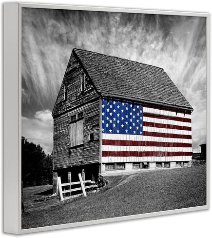 Stupell Industries sca-148-Wall-Art أبيض وأسود Farmhouse Barn العلم الأمريكي، لوحة فنية جدارية، 24 × 30، قماش مغلف في المعرض in Kuwait