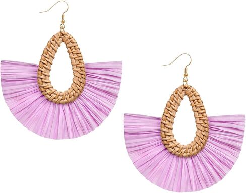 بيان الرافية شرابة الأقراط بوهو الصيف الشاطئ الأقراط خفيفة الوزن القش الخوص تتدلى انخفاض الأقراط العصرية الروطان هامش مجوهرات للنساء الفتيات in Kuwait