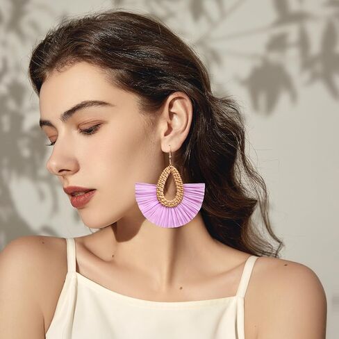 بيان الرافية شرابة الأقراط بوهو الصيف الشاطئ الأقراط خفيفة الوزن القش الخوص تتدلى انخفاض الأقراط العصرية الروطان هامش مجوهرات للنساء الفتيات in Kuwait