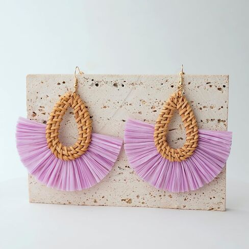 بيان الرافية شرابة الأقراط بوهو الصيف الشاطئ الأقراط خفيفة الوزن القش الخوص تتدلى انخفاض الأقراط العصرية الروطان هامش مجوهرات للنساء الفتيات in Kuwait