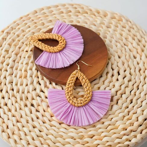 بيان الرافية شرابة الأقراط بوهو الصيف الشاطئ الأقراط خفيفة الوزن القش الخوص تتدلى انخفاض الأقراط العصرية الروطان هامش مجوهرات للنساء الفتيات in Kuwait