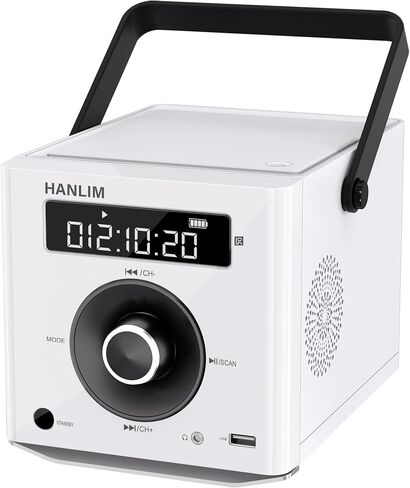 مشغل أقراص مضغوطة محمول بقدرة 20 وات متوافق مع بلوتوث/راديو FM/تشغيل MP3/مدخل USB/AUX/مقبس سماعة الرأس/مقبس الميكروفون/جهاز التحكم عن بعد، بطارية مدمجة قابلة لإعادة الشحن بقدرة 2000 مللي أمبير في الساعة، مشغل أقراص مضغوطة استريو مدمج in Saudi Arabia