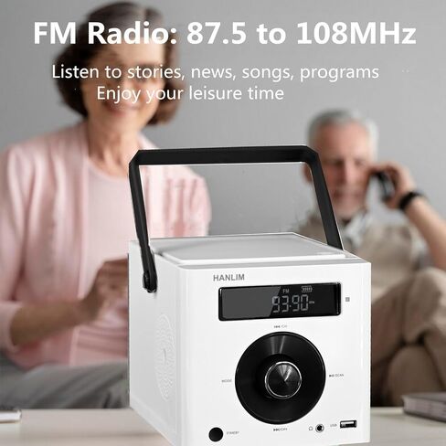 مشغل أقراص مضغوطة محمول بقدرة 20 وات متوافق مع بلوتوث/راديو FM/تشغيل MP3/مدخل USB/AUX/مقبس سماعة الرأس/مقبس الميكروفون/جهاز التحكم عن بعد، بطارية مدمجة قابلة لإعادة الشحن بقدرة 2000 مللي أمبير في الساعة، مشغل أقراص مضغوطة استريو مدمج in Saudi Arabia
