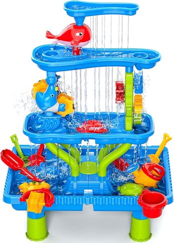Doloowee Water Table Toy for Kids, 3 Tier Outdoor Water Sand Table, Kids Water Play Table, Activity Table Summer Outdoor Toy on Beach Backyard for Kids Toddlers 1-3 Age 3-5 Up in Saudi Arabia