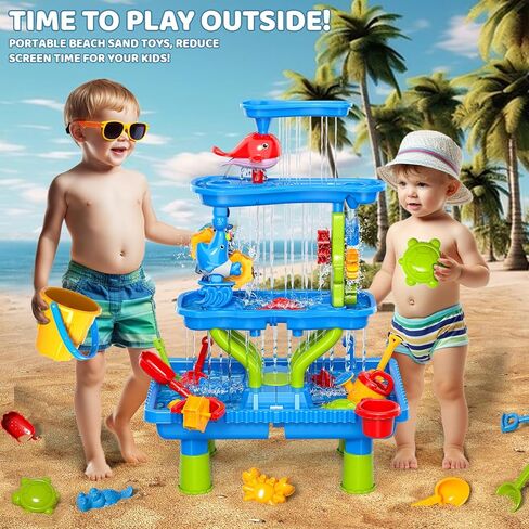 Doloowee Water Table Toy for Kids, 3 Tier Outdoor Water Sand Table, Kids Water Play Table, Activity Table Summer Outdoor Toy on Beach Backyard for Kids Toddlers 1-3 Age 3-5 Up in Saudi Arabia