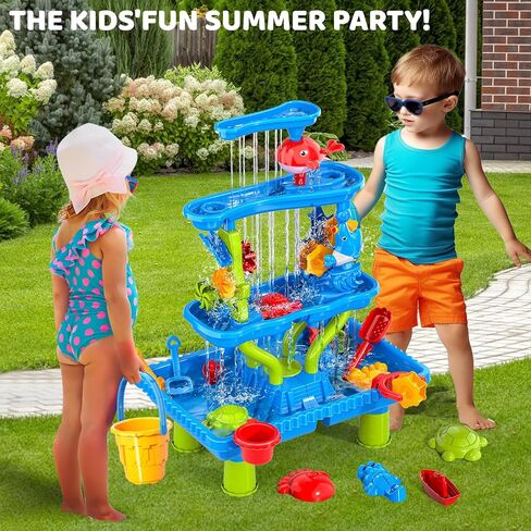 Doloowee Water Table Toy for Kids, 3 Tier Outdoor Water Sand Table, Kids Water Play Table, Activity Table Summer Outdoor Toy on Beach Backyard for Kids Toddlers 1-3 Age 3-5 Up in Saudi Arabia