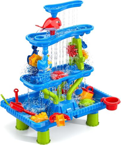 Doloowee Water Table Toy for Kids, 3 Tier Outdoor Water Sand Table, Kids Water Play Table, Activity Table Summer Outdoor Toy on Beach Backyard for Kids Toddlers 1-3 Age 3-5 Up in Saudi Arabia