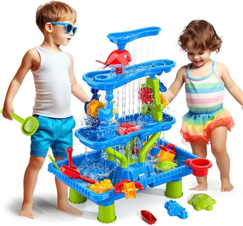 Doloowee Water Table Toy for Kids, 3 Tier Outdoor Water Sand Table, Kids Water Play Table, Activity Table Summer Outdoor Toy on Beach Backyard for Kids Toddlers 1-3 Age 3-5 Up in Saudi Arabia
