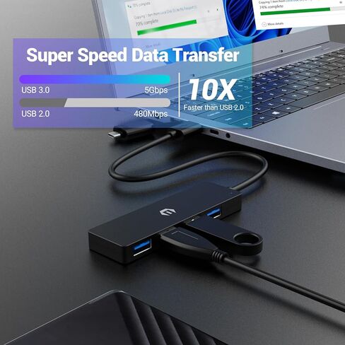 USB C Hub,Instant Plug and Play Solution, Including a 4-Port USB 3.0 Hub for Swift 5Gbps Transfer and a USB to USB-C Adapter,Compatible with MacBook Air/Pro, HP and More in Saudi Arabia