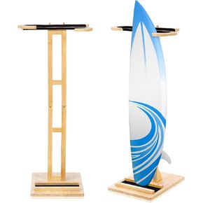 2 Set Surfboard Stand Freestanding Surfboard Rack Vertical Surfboard Holder with Floor Standing Design Stand up Indoor Surfboard Storage Wood Surfboard Display Rack for Shortboard Longboard