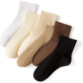 White Socks for Women Crew Soft Cotton Thin Casual Calf Socks 6 Pairs