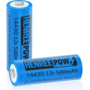 Henreepow 18500 3.2v Rechargeable Battery, 3.2v LiFePO4 Lithium Phosphate Battery 1000mAh for Outdoor Garden Solar Lights, Flashlight (2 Pack)