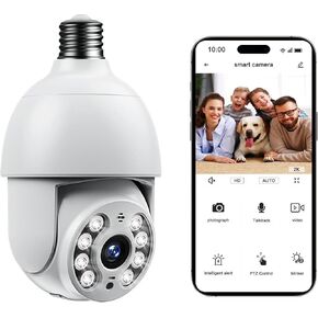 Camcamp Light Bulb Security Camera,2.4G WiFi 2.5K/4MP Security Cameras Wireless Outdoor Indoor,Light Bulb Camera with Motion Detection,Siren Alarm,Two-Way Audio,Color Night Vision in Kuwait