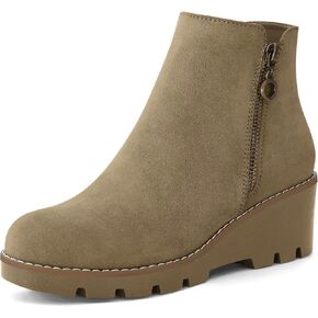 mysoft Women's Ankle Boots Zipper Wedge Booties Lug Sole