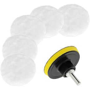 Wool Polishing Buffing Pad Set, 7 Pcs 3 Inch Car Polisher Buffer Drill Attachment with M10 Drill Adapter for Car Polishing Waxing Compound Cutting
