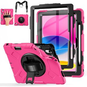 Cousper Compatible with iPad 10th Generation Case 10.9 inch 2022 with Screen Protector, 360°Rotating Stand, Handle, Adjustable Strap, for iPad Shockproof Cover 10 Gen with Pencil Holder, Black in Kuwait