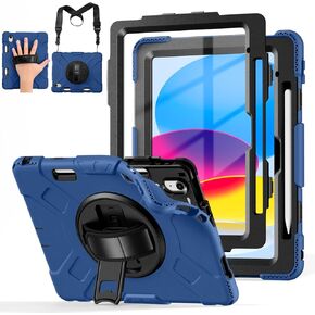 Cousper متوافق مع حافظة iPad الجيل العاشر 10.9 بوصة 2022 مع واقي شاشة، حامل دوار 360 درجة، مقبض، حزام قابل للتعديل، غطاء مقاوم للصدمات لجهاز iPad 10 Gen مع حامل أقلام، أسود