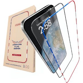 Protector Compatible with iPhone 14 Pro Screen - 2 Pack (USA Flag & Classic Black) 14 Pro Tempered Glass Screen Protector - Full Coverage, 9H Hardness, Anti-Fingerprint, Easy Installation