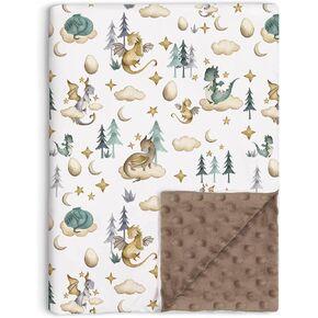Dragon Baby Blankets, Dragon Fairy Tale Themed Toddler Soft Minky Blanket with Double Layer Dotted Backing, Nursery Newborn Receiving Crib Stroller Swaddle Cloud Moon Egg Star Blankets, 30"x40"
