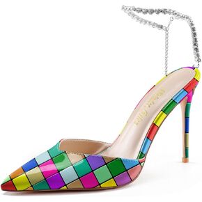 Reindee Lusion Womens Strappy High Stiletto Pearl Heels Rinestone Jewel Printed Closed Toe Sexy Ankle Strap Sandals Pumps Shoes