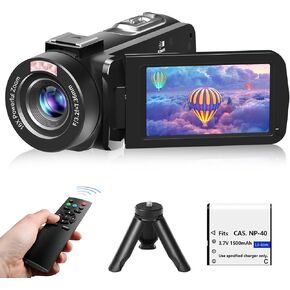 Video Camera, Full HD 1080P 30MP Camcorder, Vlogging Camera for YouTube with Infrared Night Vision, 18X Digital Zoom 3.0“ LCD Screen Digital Camera, Video Recorder with Remote Control and Battery