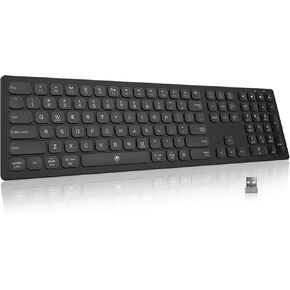 Wireless Slim Multi-Device Keyboard 2.4G Wireless + Bluetooth 5.1 Dual Mode Chiclet Keyboard with Number Pad Full Size for Mac, Windows, iPad, Android, PC, Tablet and Laptop - Matte Black