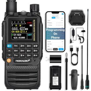 TIDRADIO TD-H3 Ham Radio Type C & Wireless Programming(4PCS Batteries)，8-Bands Long Range Walkie Walkies Rechargeable Handheld Portable Full-Featured 2 Way Radios- Black, Full Kit 2Pack