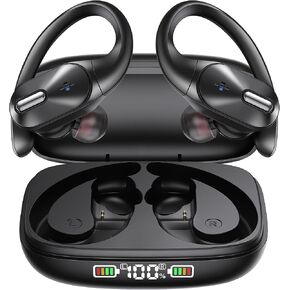 Bluetooth Headphones Wireless Earbuds Bass Stereo Sound with Wireless Charging Case 48H Playback Earphones LED Display with Built in Mic and Over Earhooks Waterproof Headset for Running