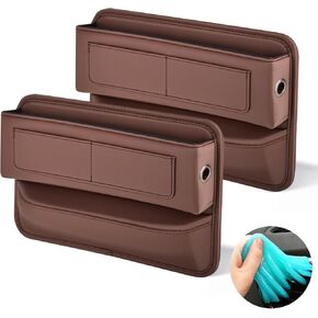 2 Pack Car Seat Gap Filler Organizer, Luxury Leather Car Seat Storage Box Built-in Elasticity Sponge, Car Organizer Front Seat With Extra Storage Space And 2 Cable Hole, Includes 2x Cleaning Gel