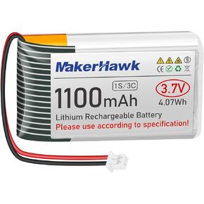 MakerHawk 3.7V 1100mAh LiPo Battery Rechargeable 1S 3C Lithium Polymer Battery with Protection Board Insulated Rubber Tape, Micro JST 1.25 Plug for Arduino ESP32 Development Board (4 Pack)