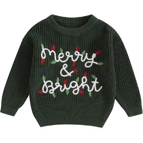 Newborn Toddler Baby Boy Girl Christmas Sweater Merry Embroidery Knitted Sweater Oversized Winter Warm Clothes