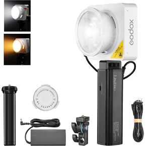 Godox ML100Bi Bi-Color Continuous Output LED Video Light with Battery Grip and Mini Tripod, Godox Mount, Support DC USB and Power Bank Charging APP Control 2800K-6500K 11 FX Effects for Photography