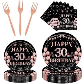 40th Birthday Party Tableware - 96PCS 40th Party Plates Napkins Forks Supplies Rose Gold 40th Birthday Party Supplies Decorations Woman Happy 40th Birthday Party Dinnerware Decor (24 Guests)